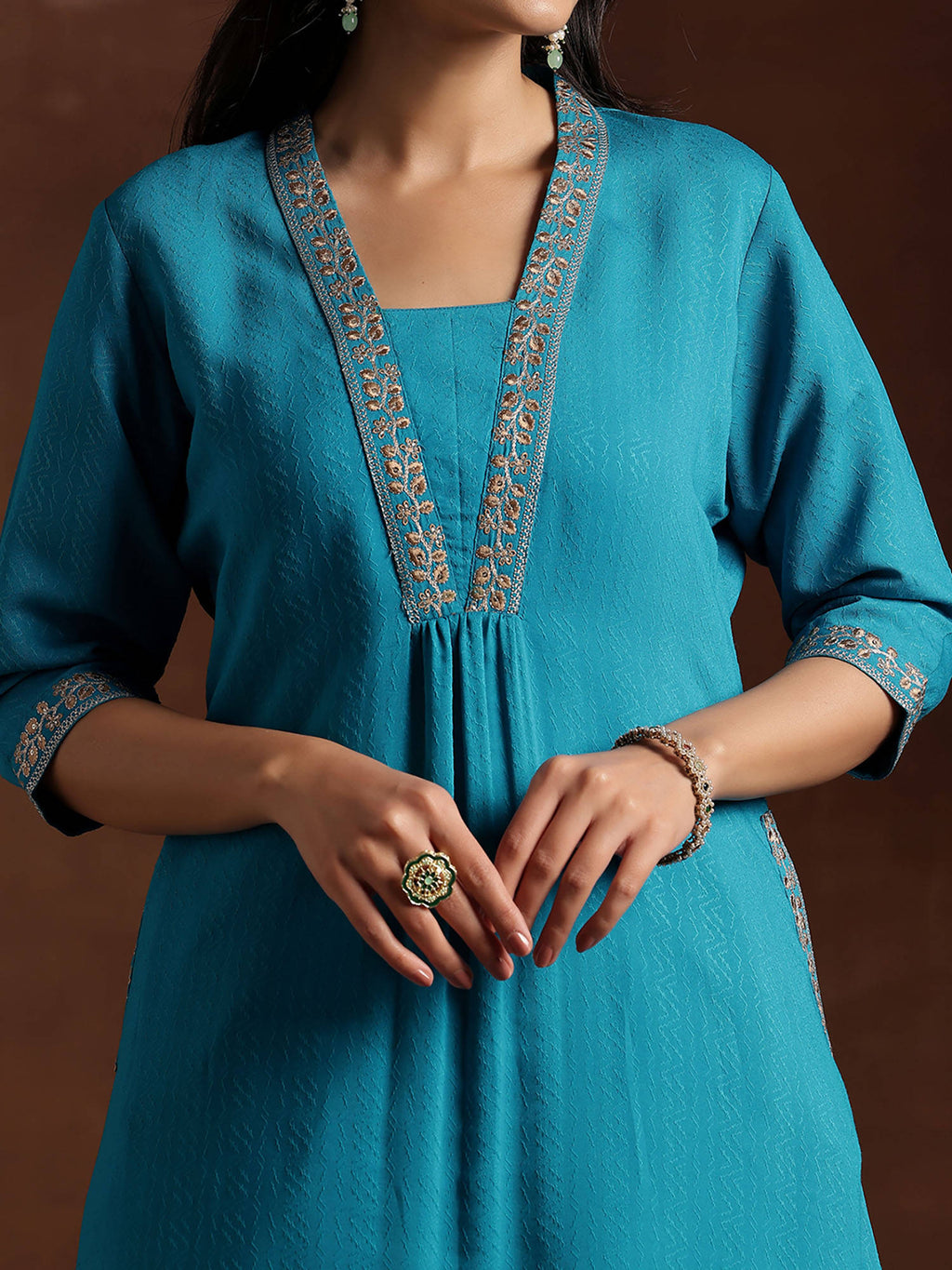 Black Floral Embroidered Yoke A-Line Kurta | KDG - view 11