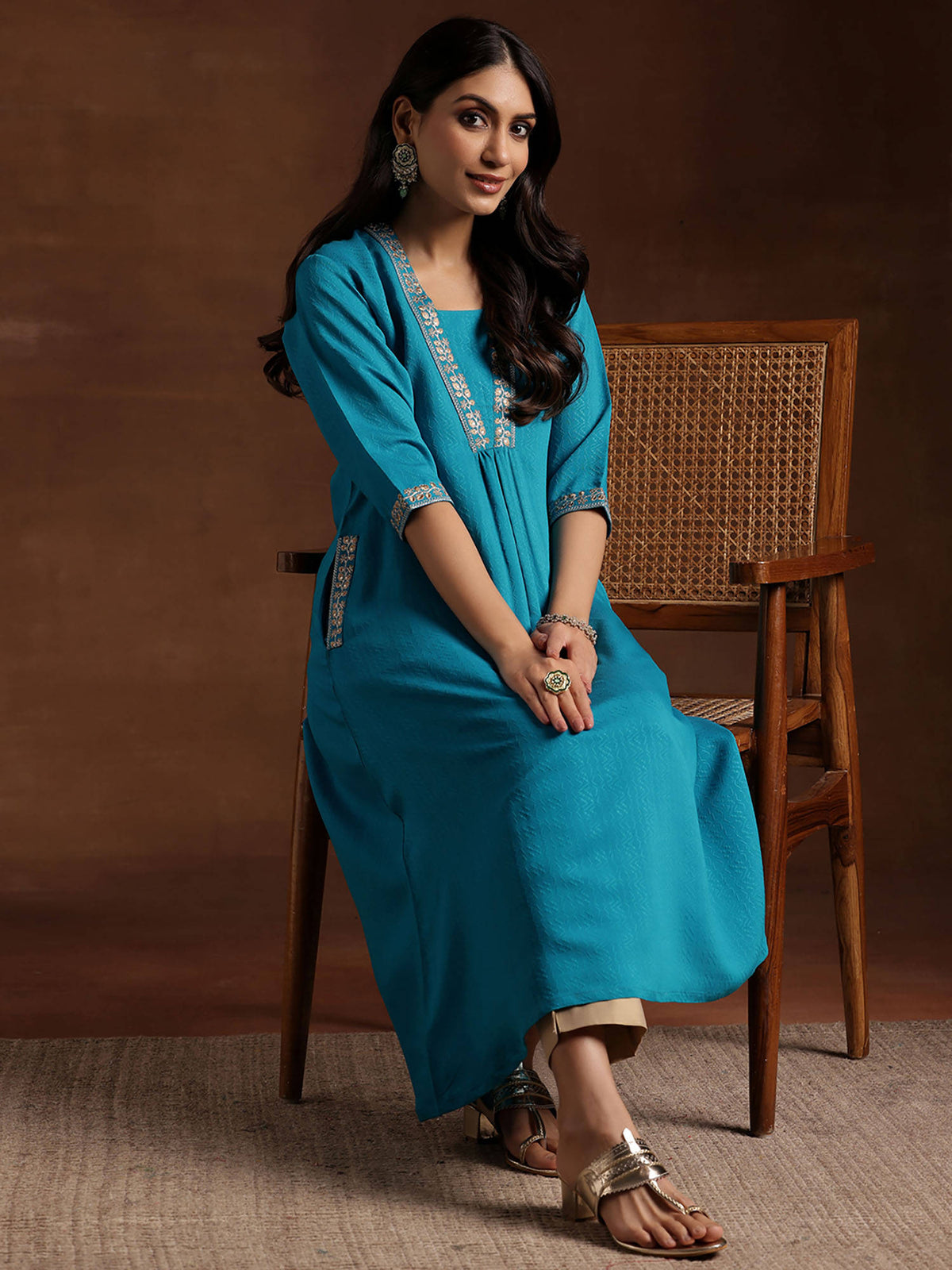 Yellow Floral Embroidered Yoke A-Line Kurta | FY93 - view 12