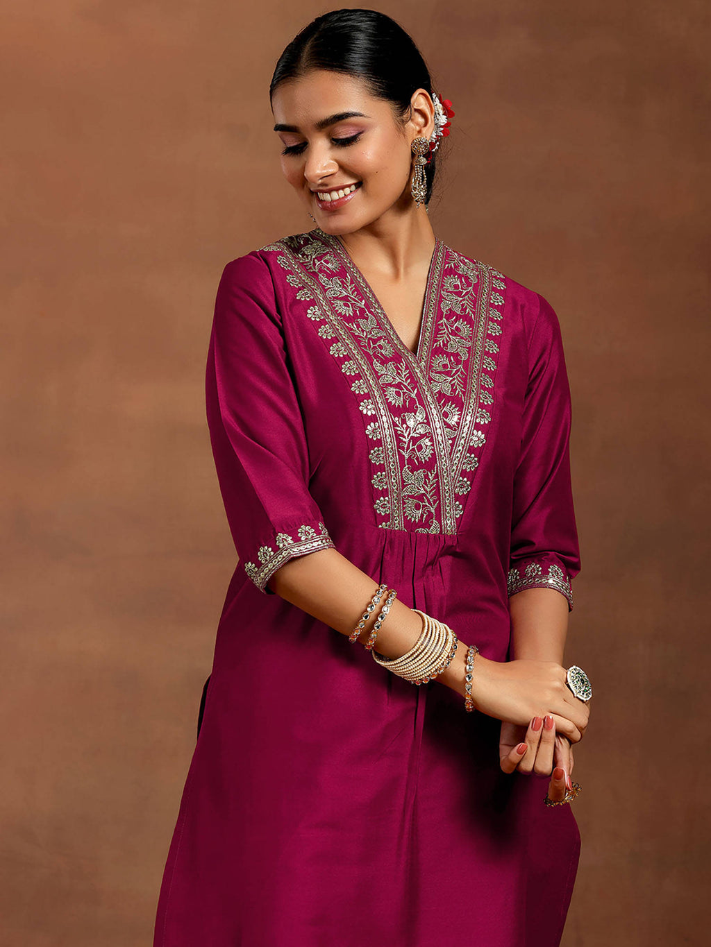Maroon Yoke Design Straight Kurta | KDG - view 3
