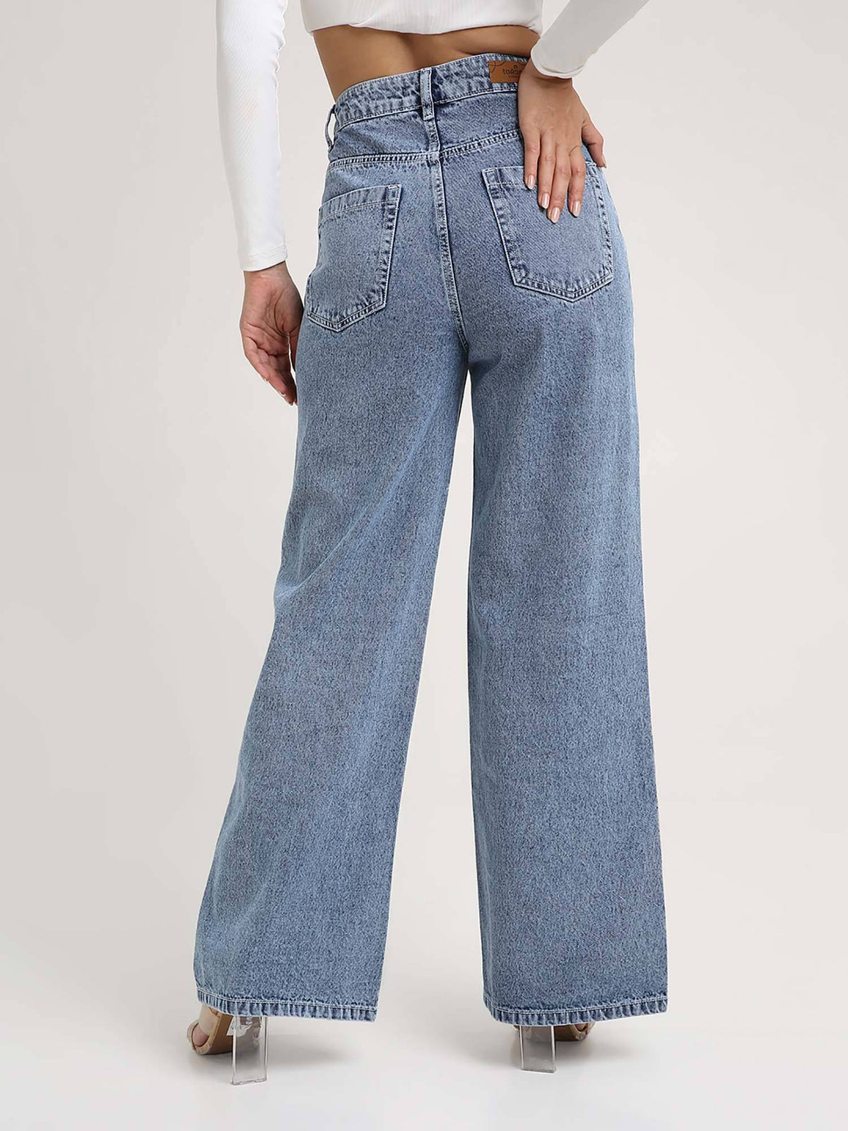 Women Light Blue Embroidered Wide Leg Jeans | WL90 - view 2