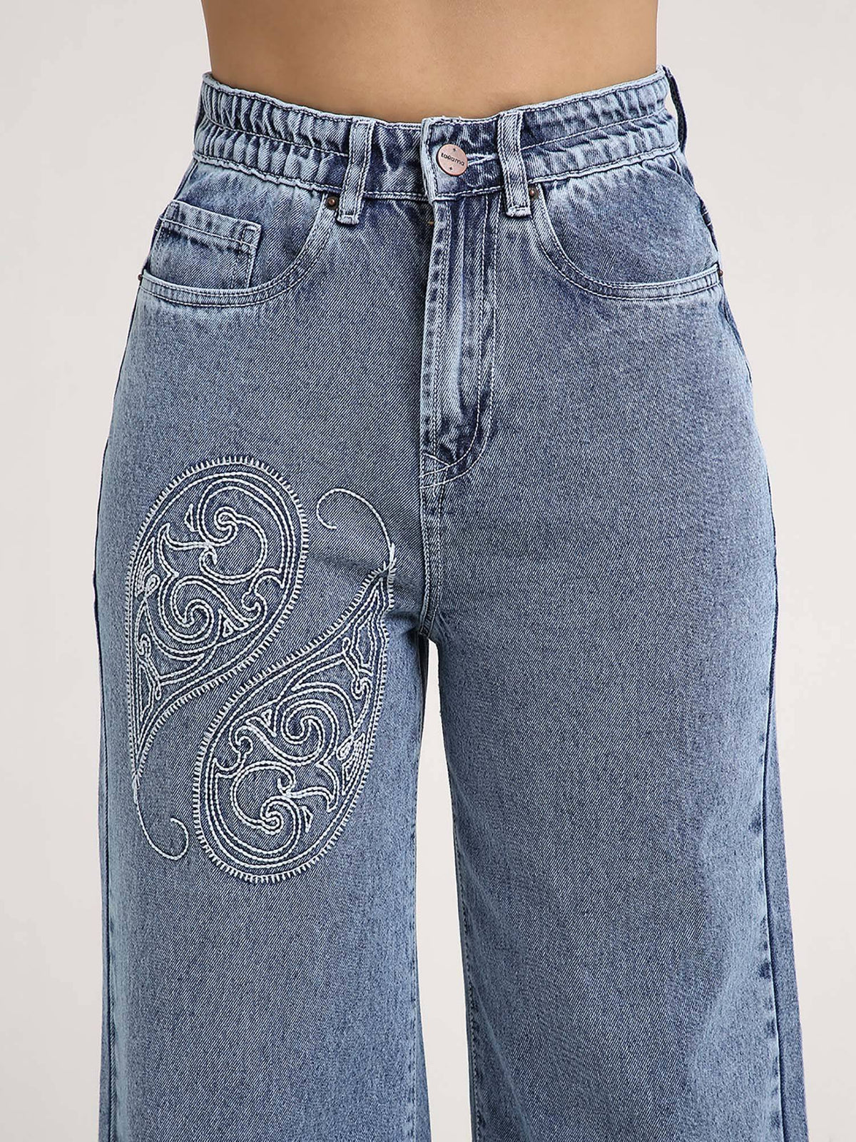 Women Light Blue Embroidered Wide Leg Jeans | WL90 - view 5