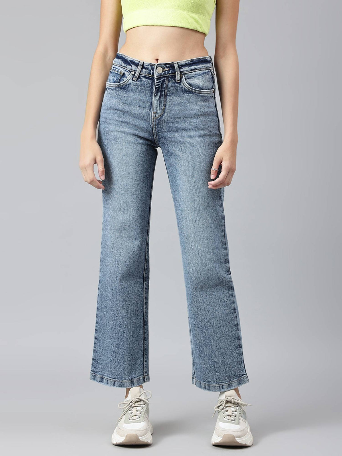 Women Blue Comfort Wide Leg High-Rise Stretchable Jeans | WL90 - view 1