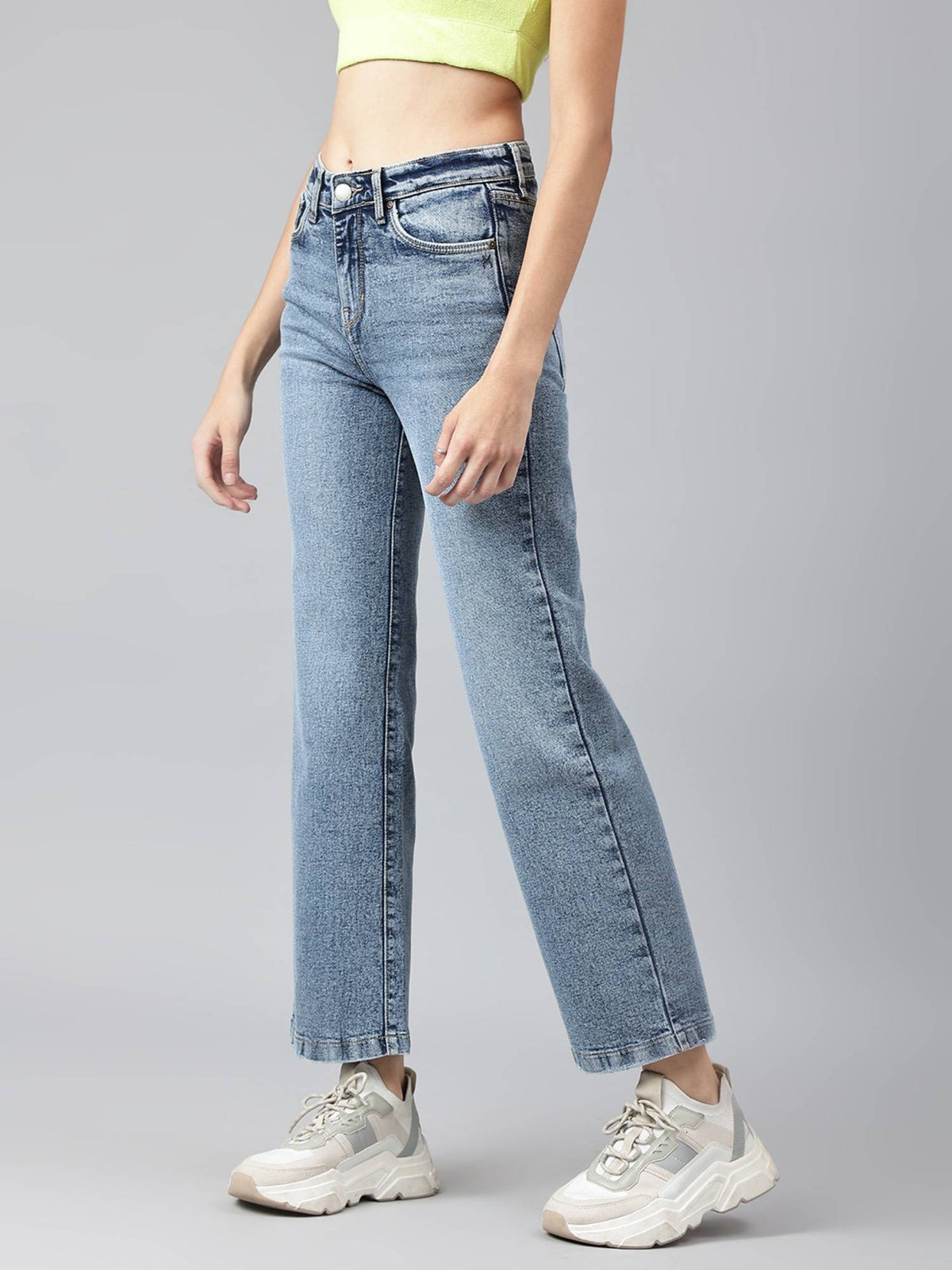 Women Blue Comfort Wide Leg High-Rise Stretchable Jeans | WL90 - view 2