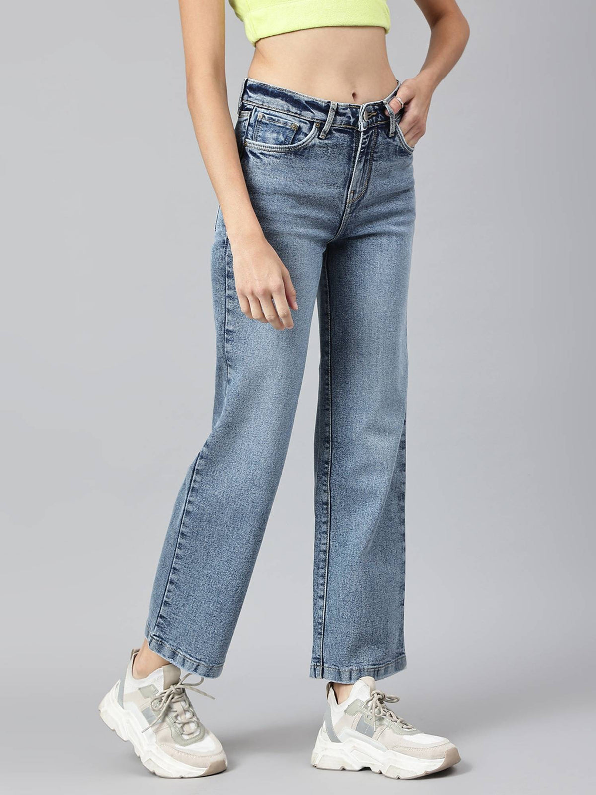 Women Blue Comfort Wide Leg High-Rise Stretchable Jeans | WL90 - view 5