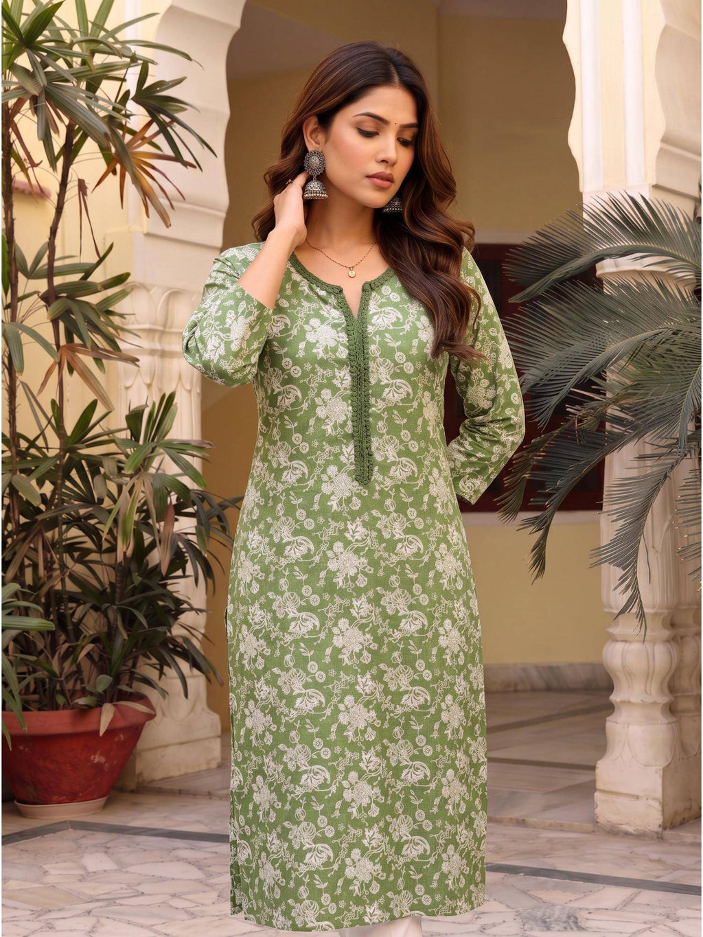 Women Green Floral Printed Kurta | KDG - view 4