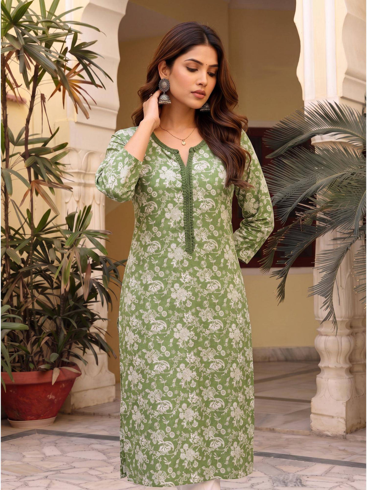 Women Green Floral Printed Kurta | KDG - view 4