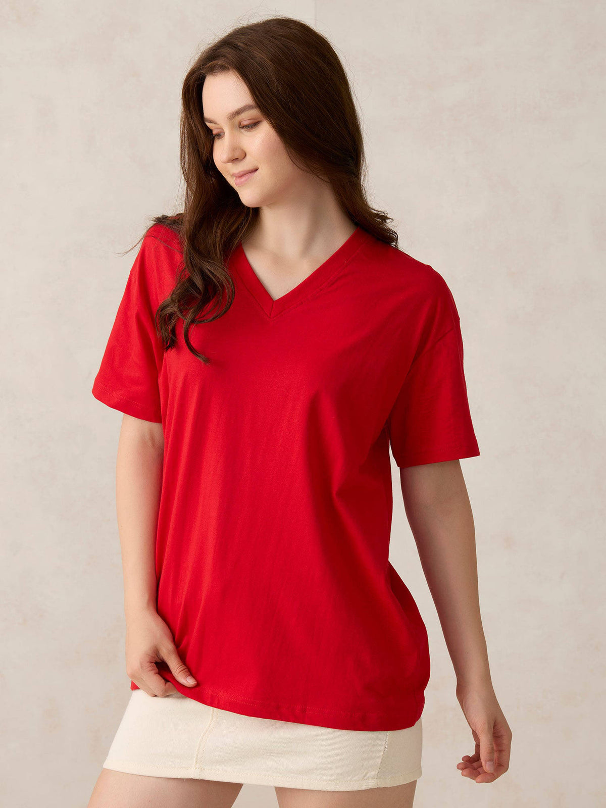 Teal V Neck Solid Oversized T-Shirt | TS56 - view 6