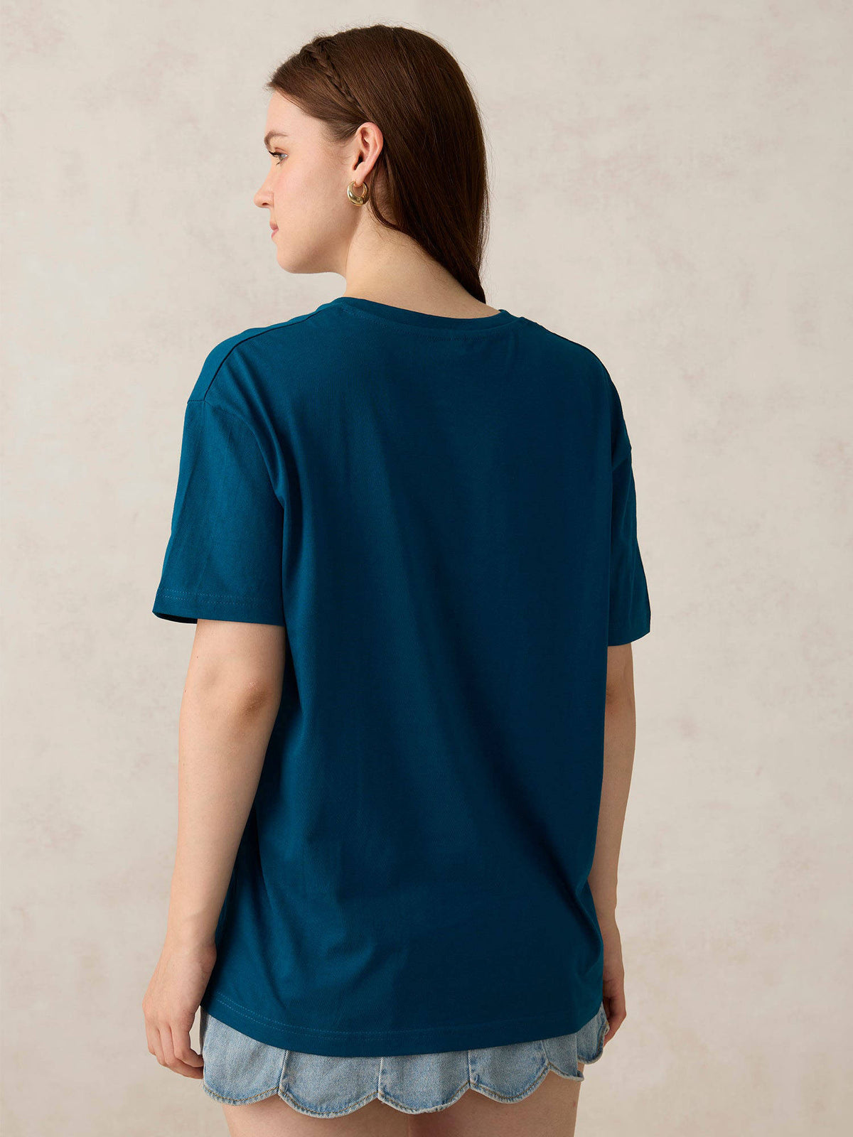 Teal V Neck Solid Oversized T-Shirt | TS56 - view 2