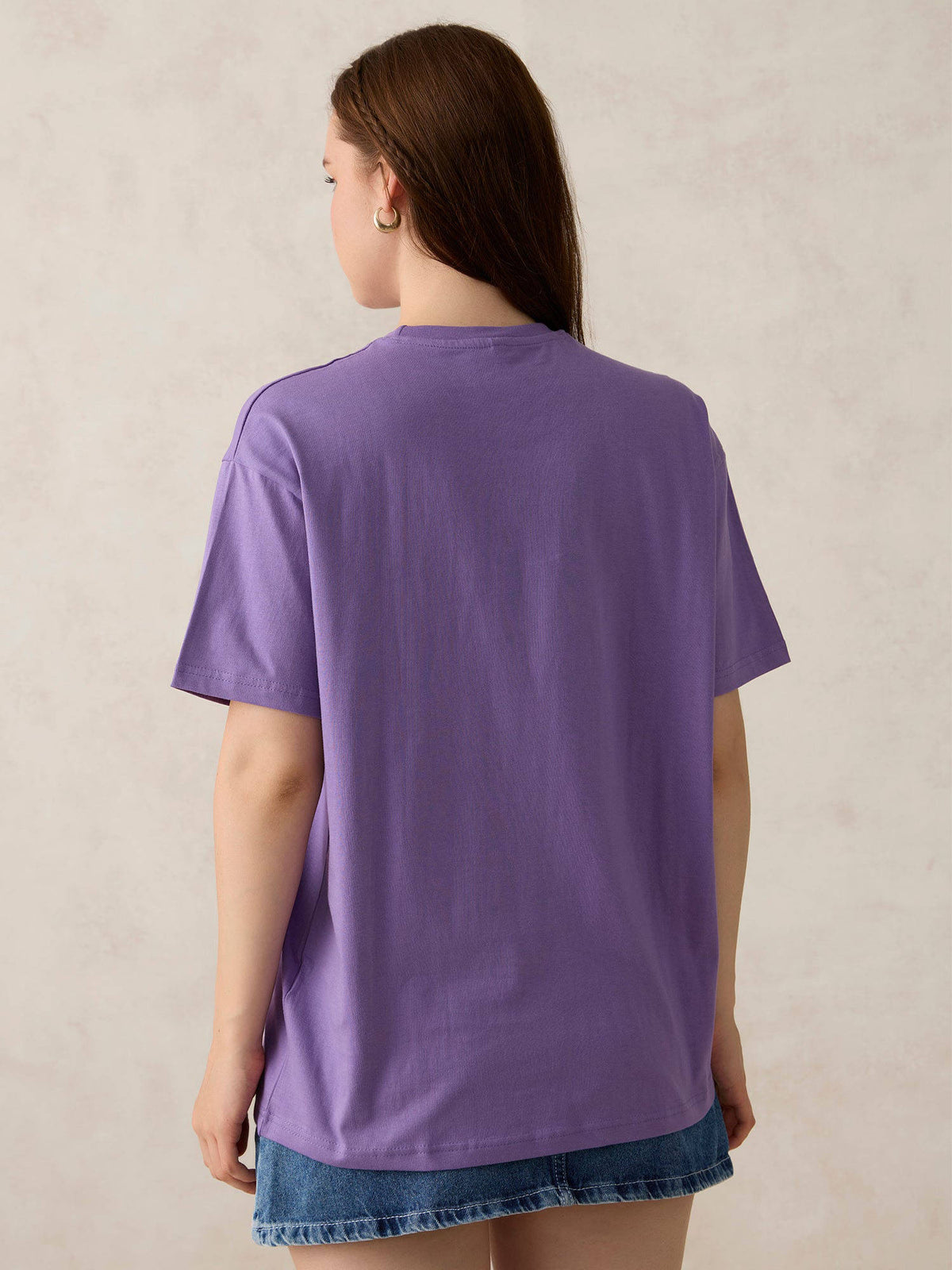 Purple Cotton Crew Neck Solid Oversized Street Wear T-Shirt | TS56 - view 2