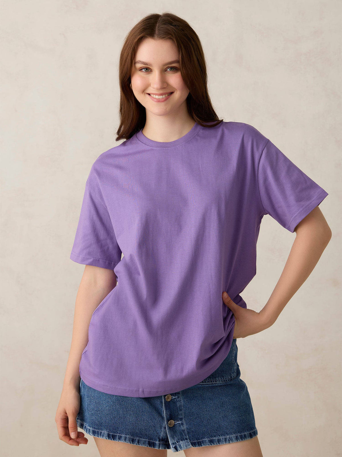 Purple Cotton Crew Neck Solid Oversized Street Wear T-Shirt | TS56 - view 4