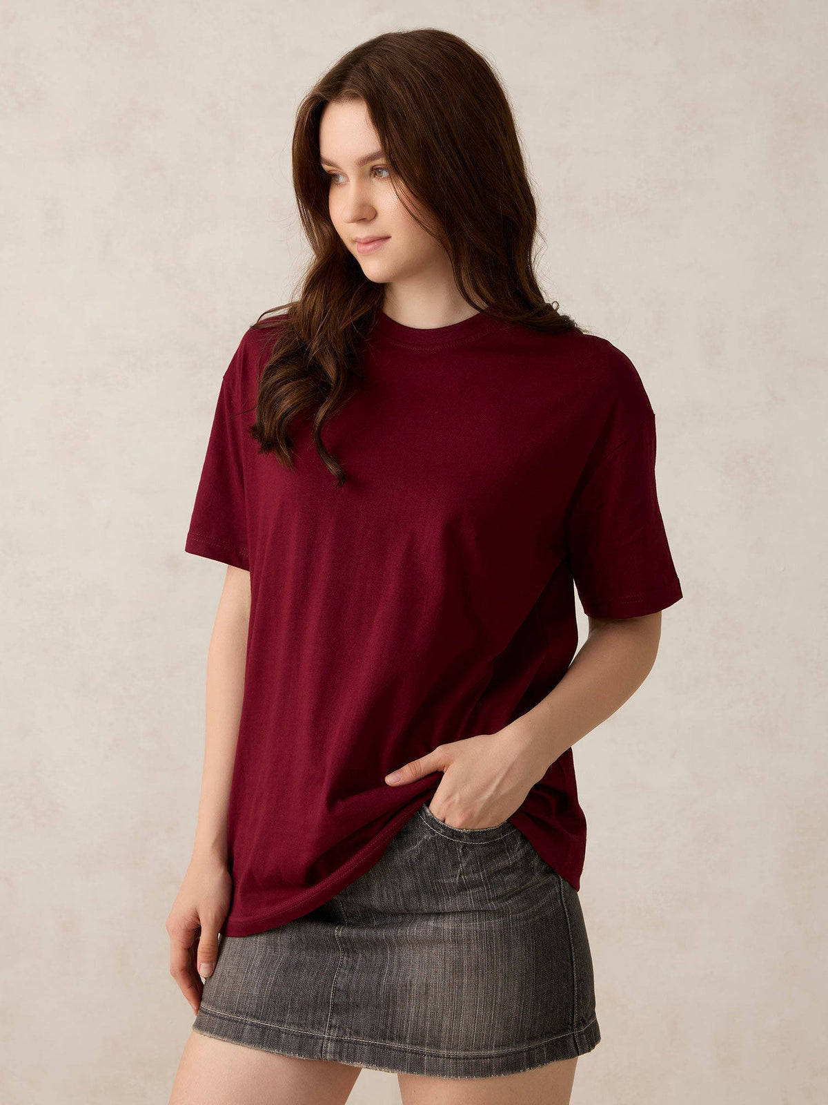 Purple Cotton Crew Neck Solid Oversized Street Wear T-Shirt | TS56 - view 6