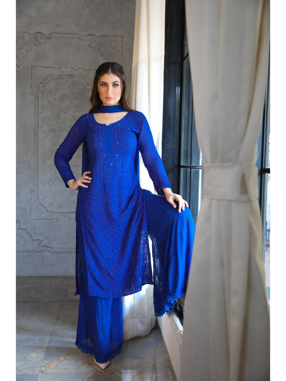 Bazaar Blue Full Sleeves Chikankari Kurta | FY93 - view 3