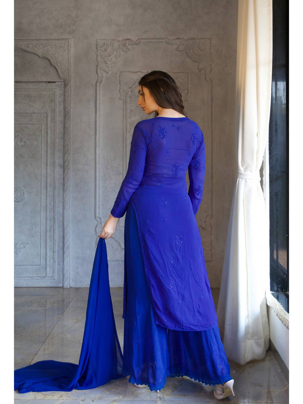 Bazaar Blue Full Sleeves Chikankari Kurta | FY93 - view 4