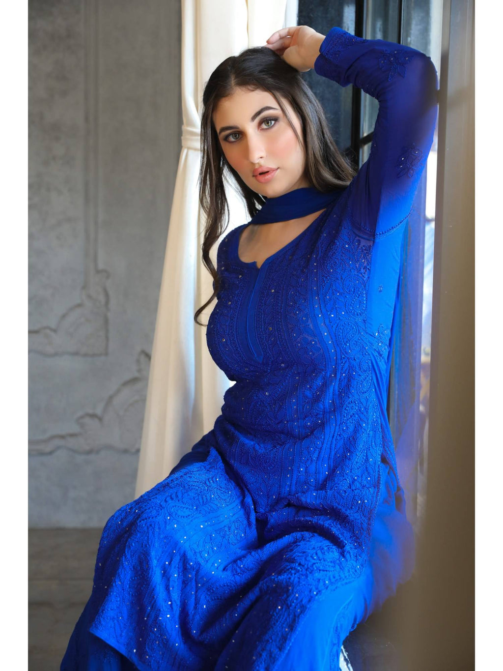 Bazaar Blue Full Sleeves Chikankari Kurta | FY93 - view 5
