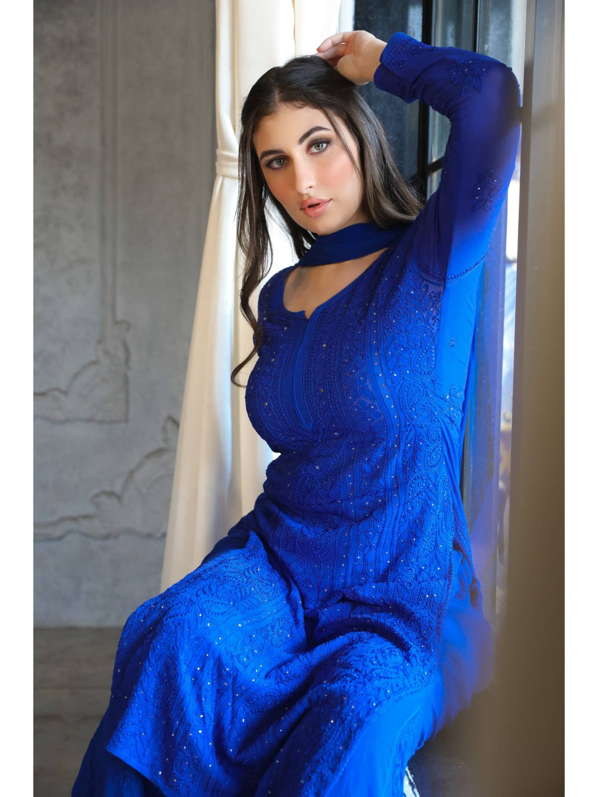 Bazaar Blue Full Sleeves Chikankari Kurta | FY93 - view 5