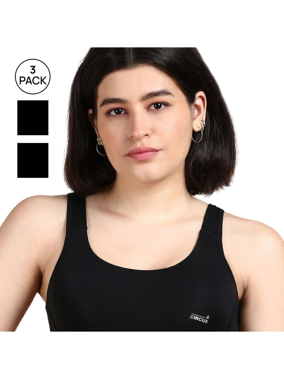 Womens Black Tencel Modal Micro Sports Bra (Pack of 3) | sb09 - view 5