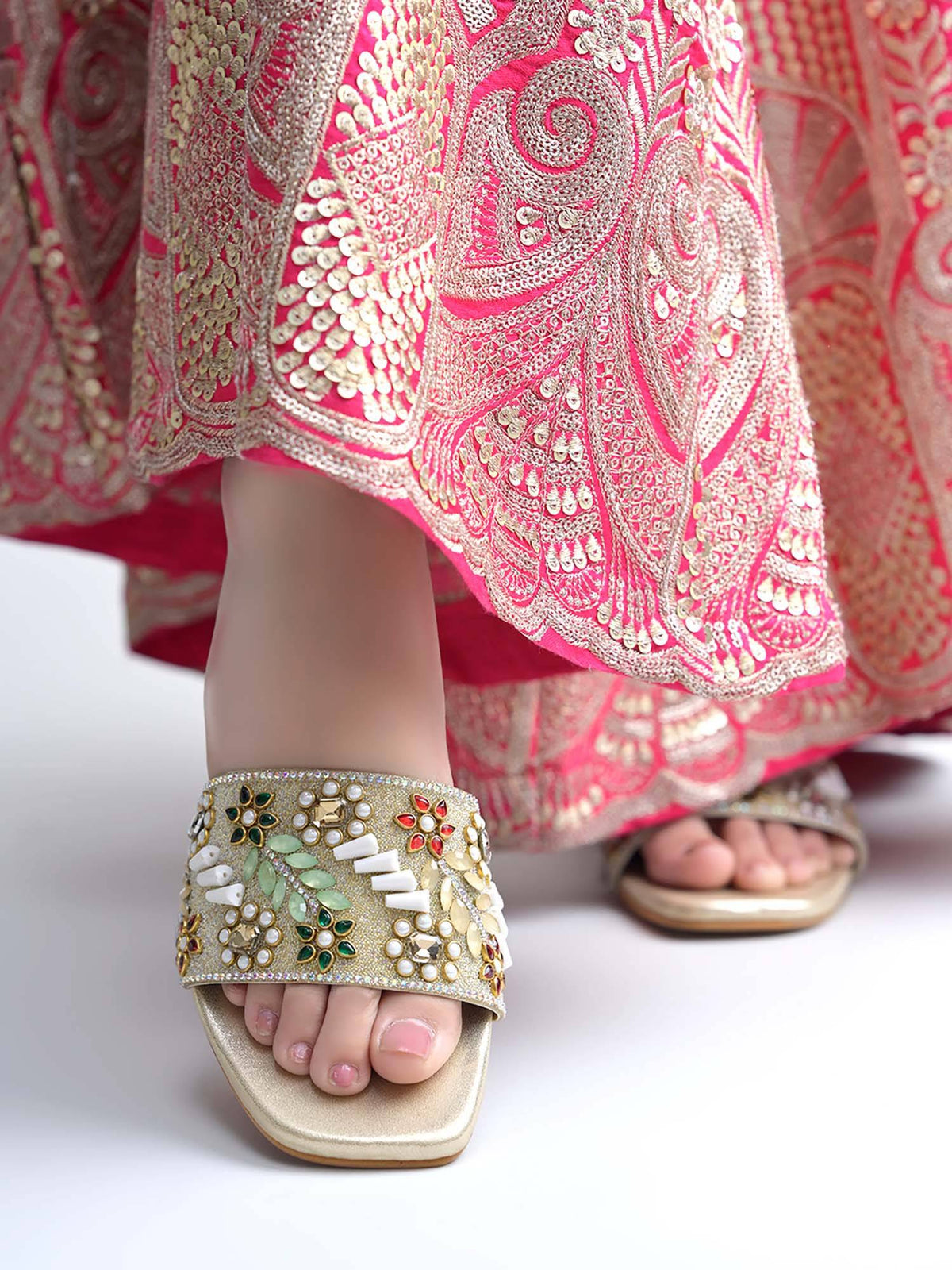 Women Festive Rose Gold Block Heels | H78 - view 6
