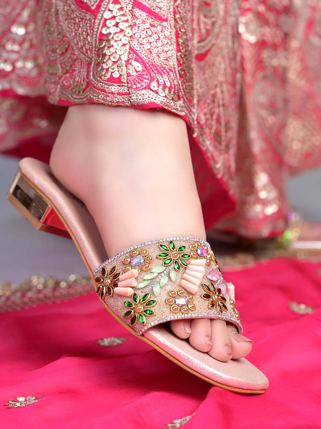 Women Festive Rose Gold Block Heels | H78 - view 1