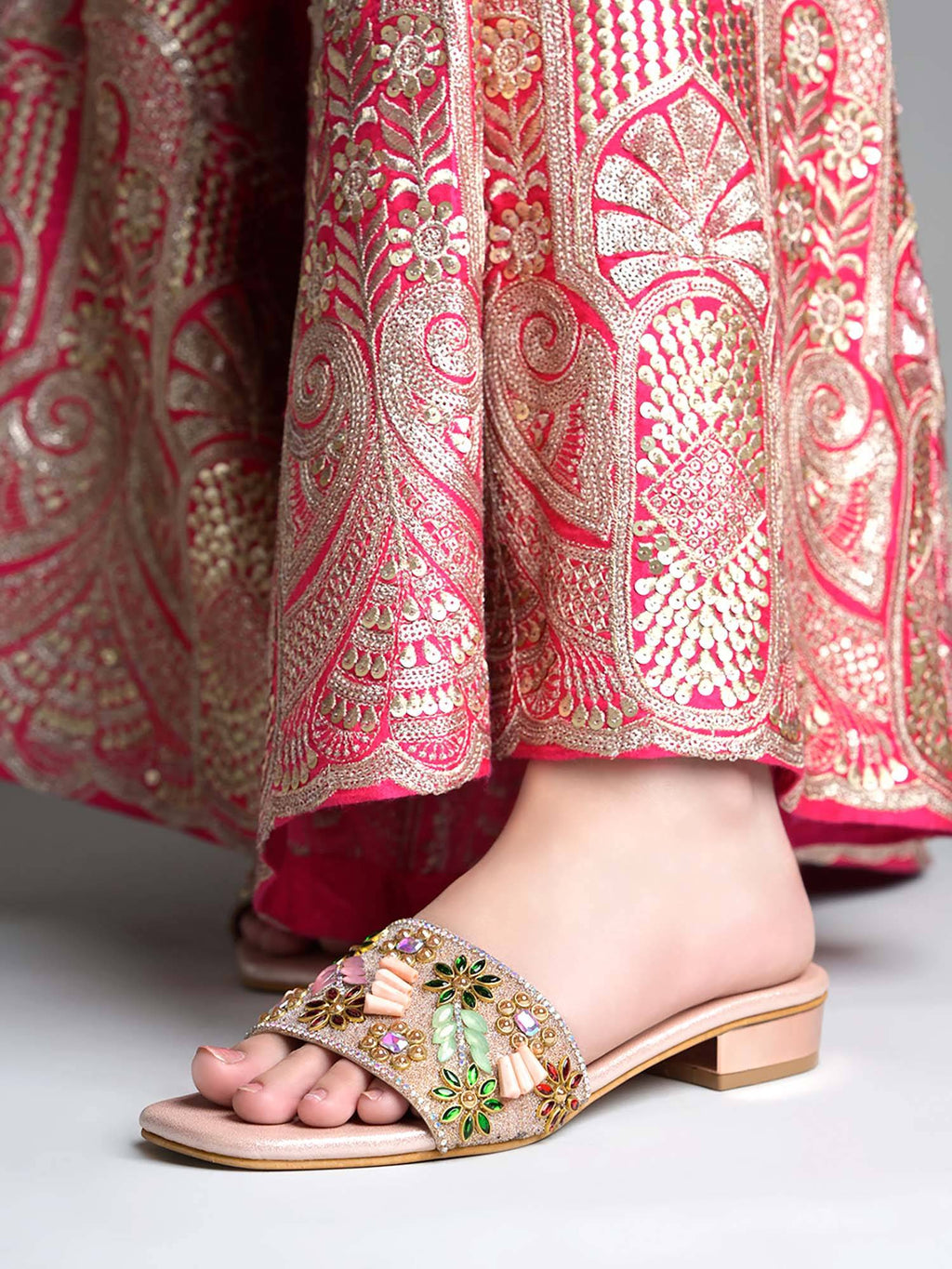 Women Festive Rose Gold Block Heels | H78 - view 2