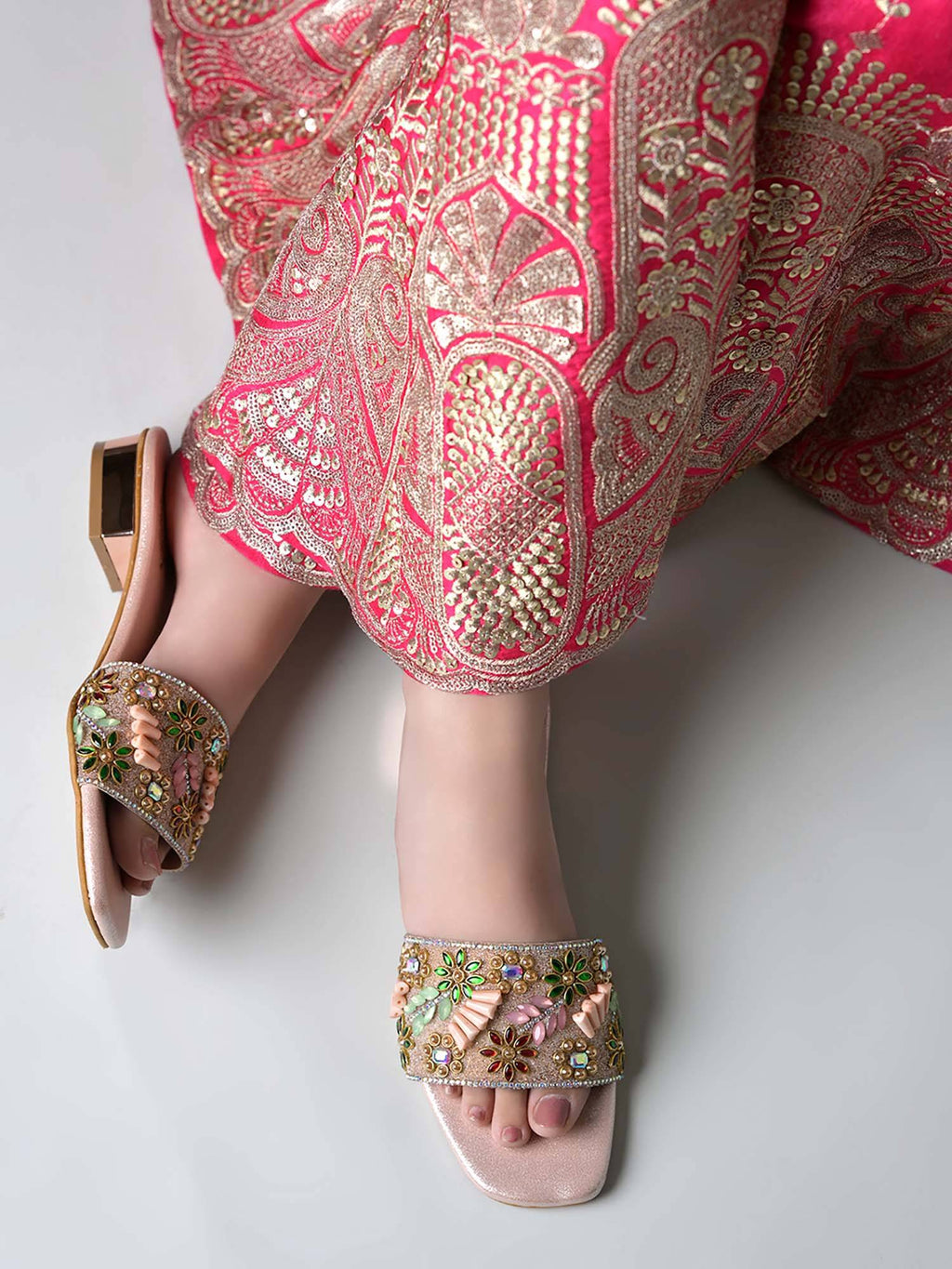 Women Festive Rose Gold Block Heels | H78 - view 3