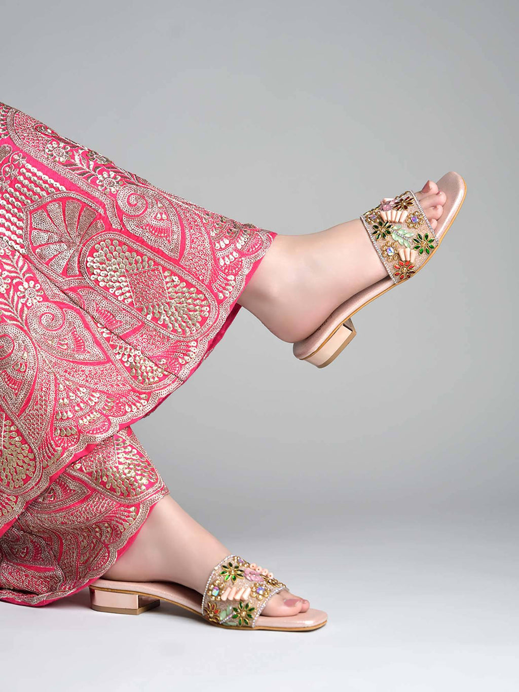 Women Festive Rose Gold Block Heels | H78 - view 4