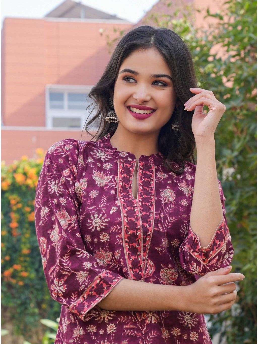 Women Floral Printed Straight Cotton Purple Kurta | FY93 - view 4