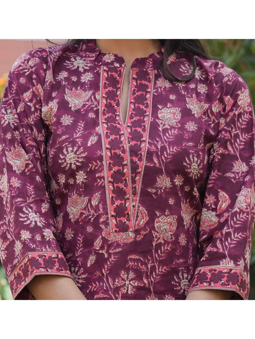 Women Floral Printed Straight Cotton Purple Kurta | U3S - view 7