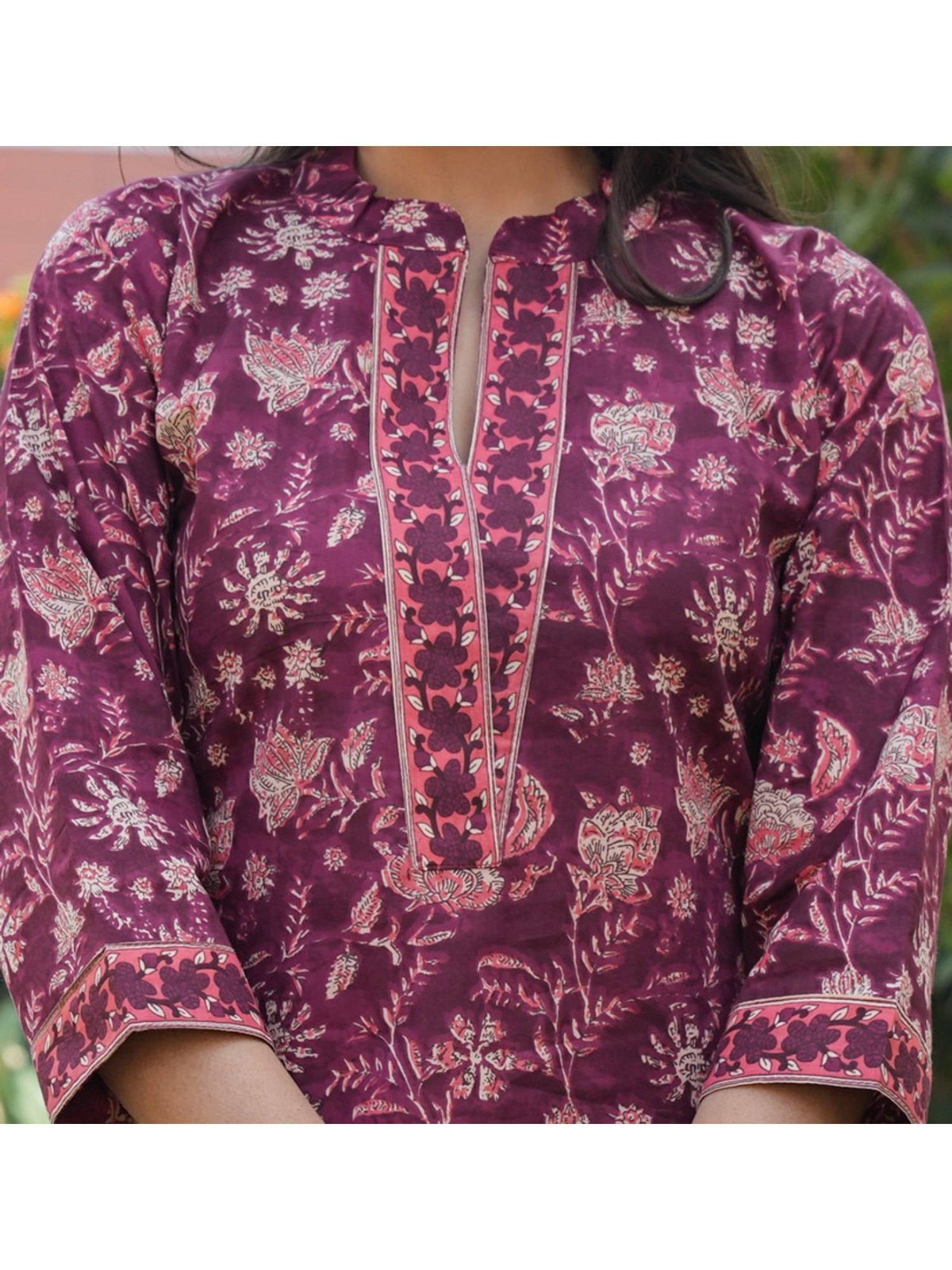 Women Floral Printed Straight Cotton Purple Kurta | U3S - view 7