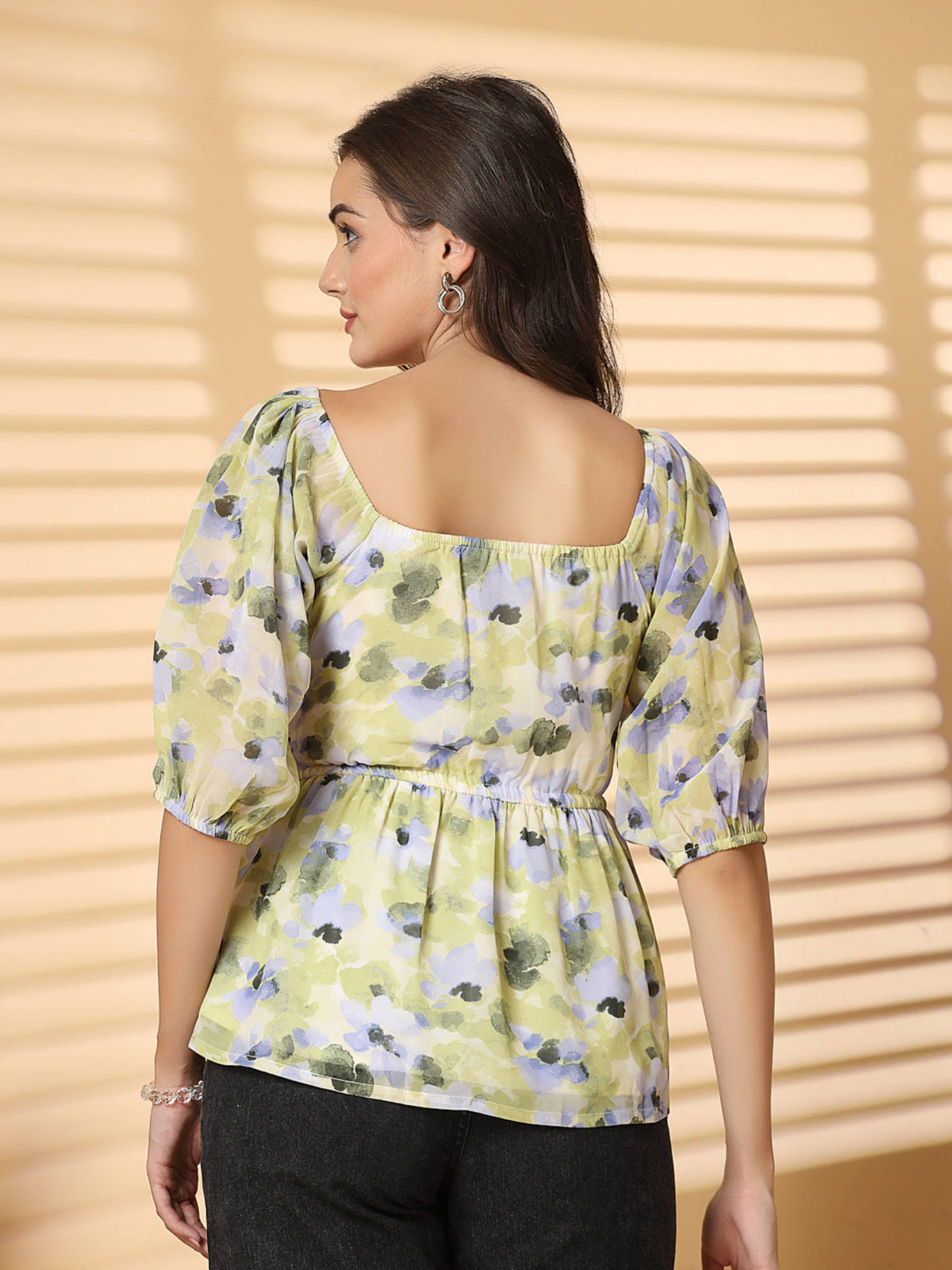 Green Women Floral Peplum Top | pt51 - view 2