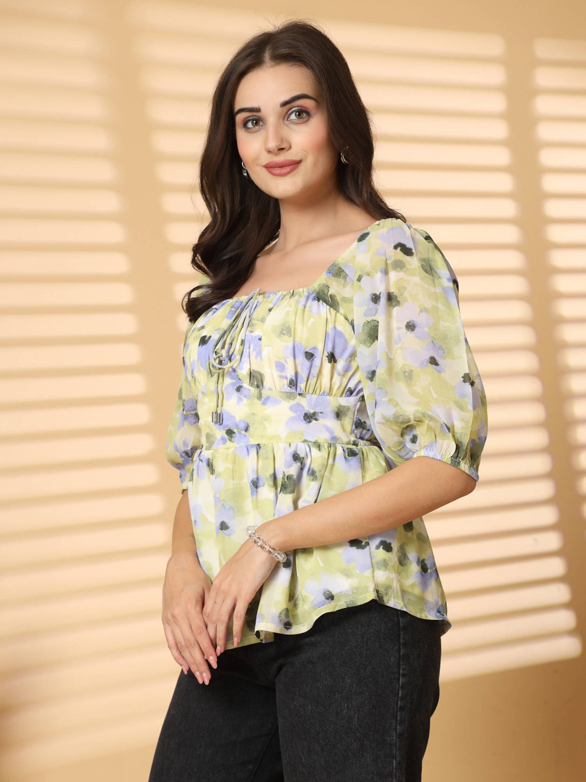 Green Women Floral Peplum Top | pt51 - view 4