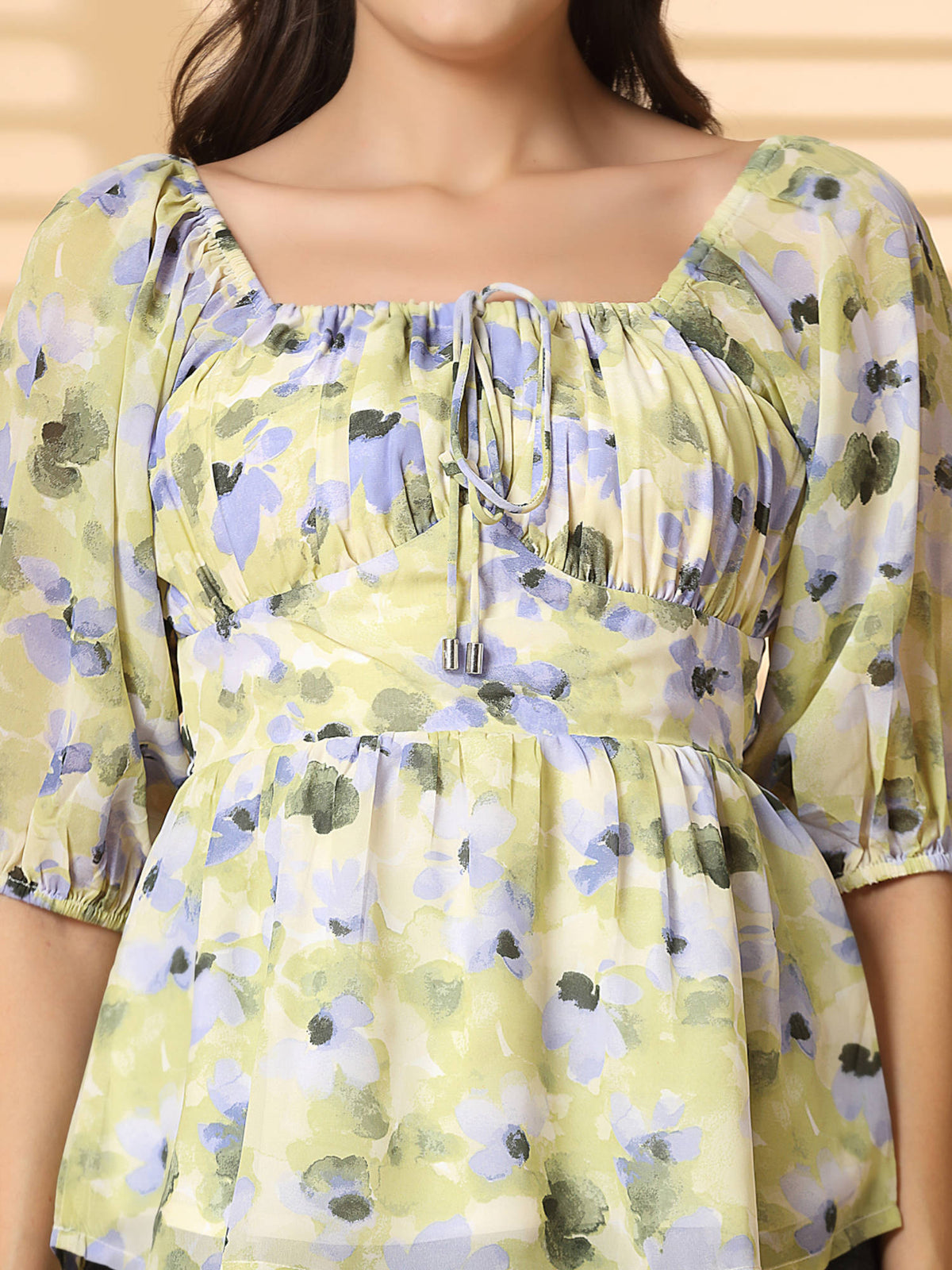 Green Women Floral Peplum Top | pt51 - view 5
