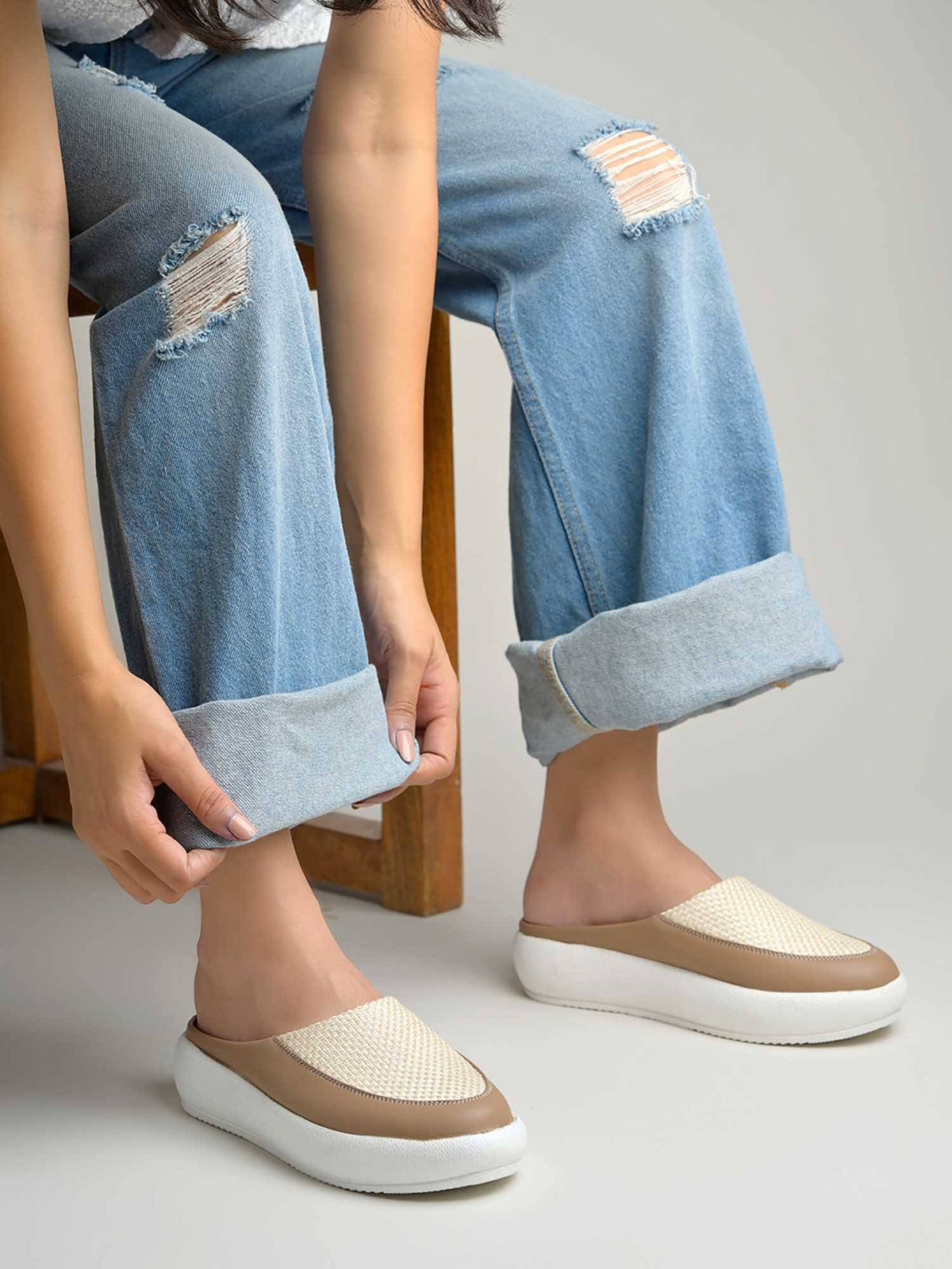 Women Beige Platform Mules | H78 - view 2