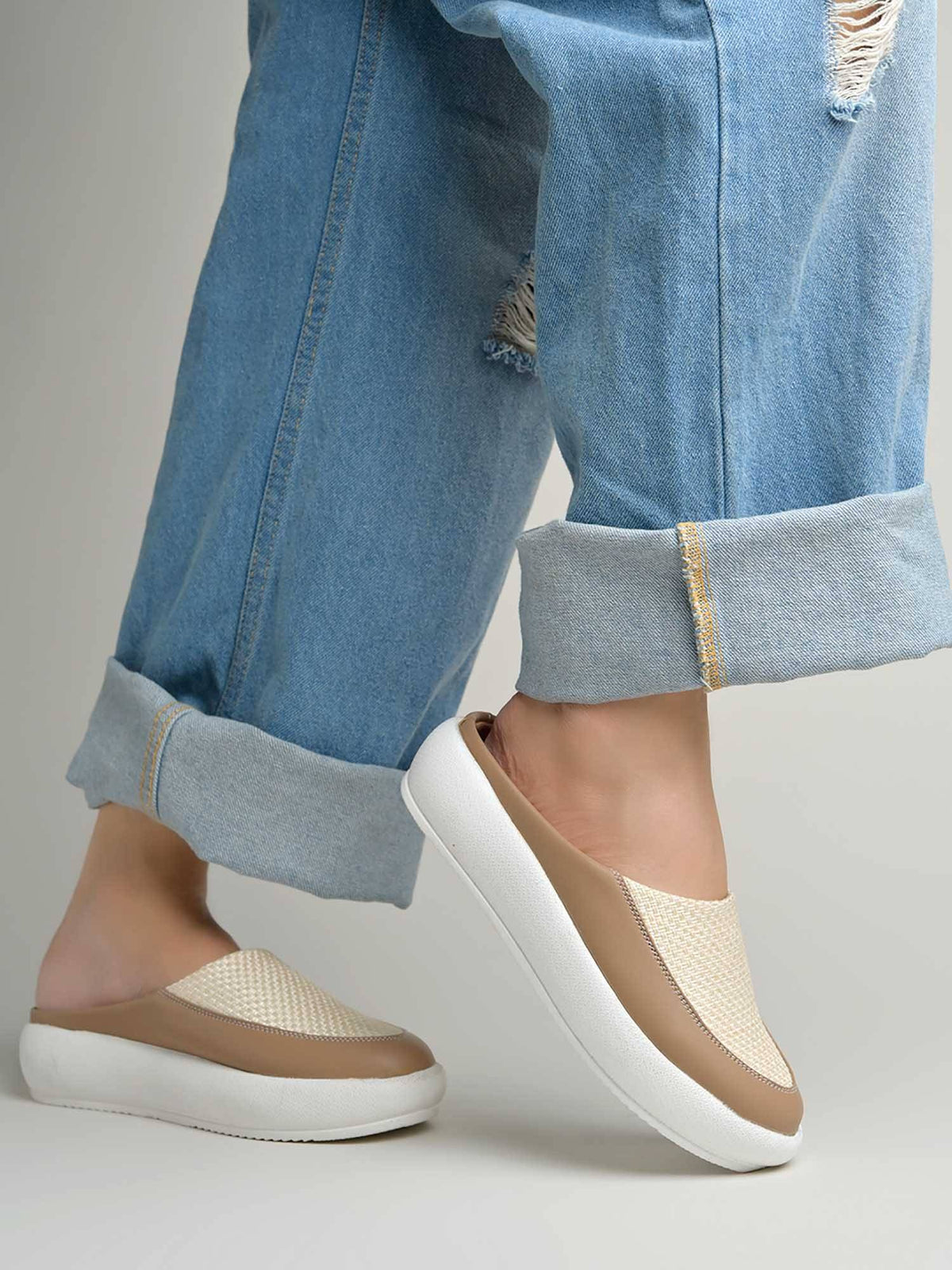 Women Beige Platform Mules | H78 - view 3