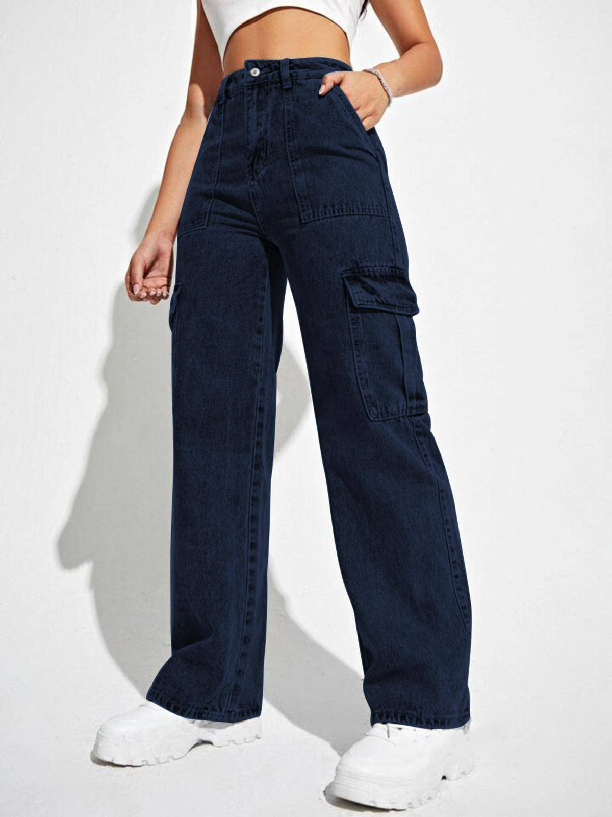 Navy Blue Women High Rise Denim Jeans Solid Regular Fit | ST23 - view 1