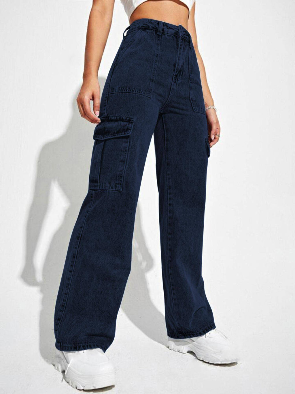 Navy Blue Women High Rise Denim Jeans Solid Regular Fit | ST23 - view 3