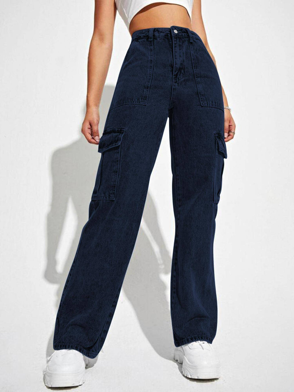 Navy Blue Women High Rise Denim Jeans Solid Regular Fit | ST23 - view 4