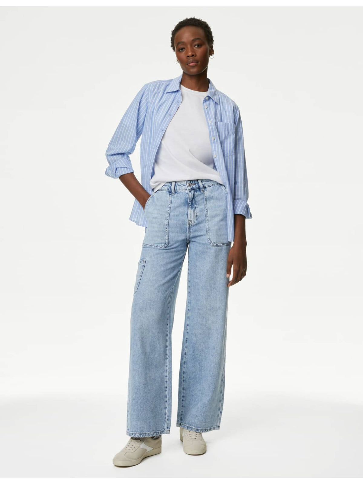 Blue Relaxed High Waisted Carpenter Wide Leg Jeans | RF89 - view 1