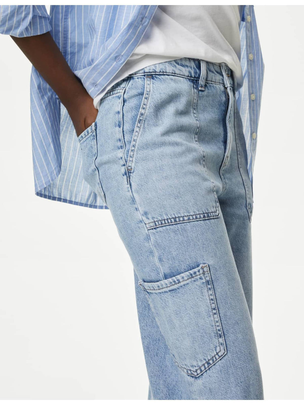 Blue Relaxed High Waisted Carpenter Wide Leg Jeans | RF89 - view 2