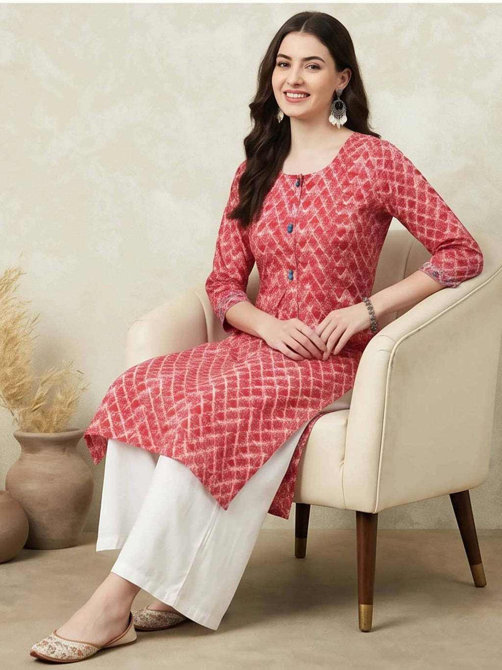 Pink Printed Straight Pure Cotton Kurta | KDG - view 2