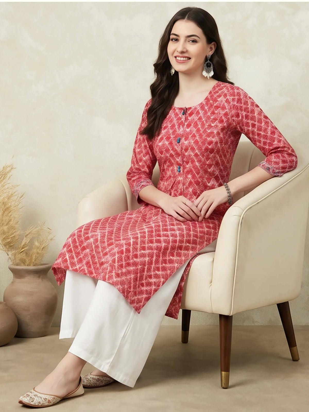 Pink Printed Straight Pure Cotton Kurta | FY93 - view 2