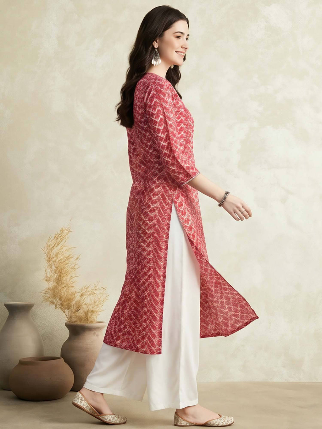 Pink Printed Straight Pure Cotton Kurta | KDG - view 5