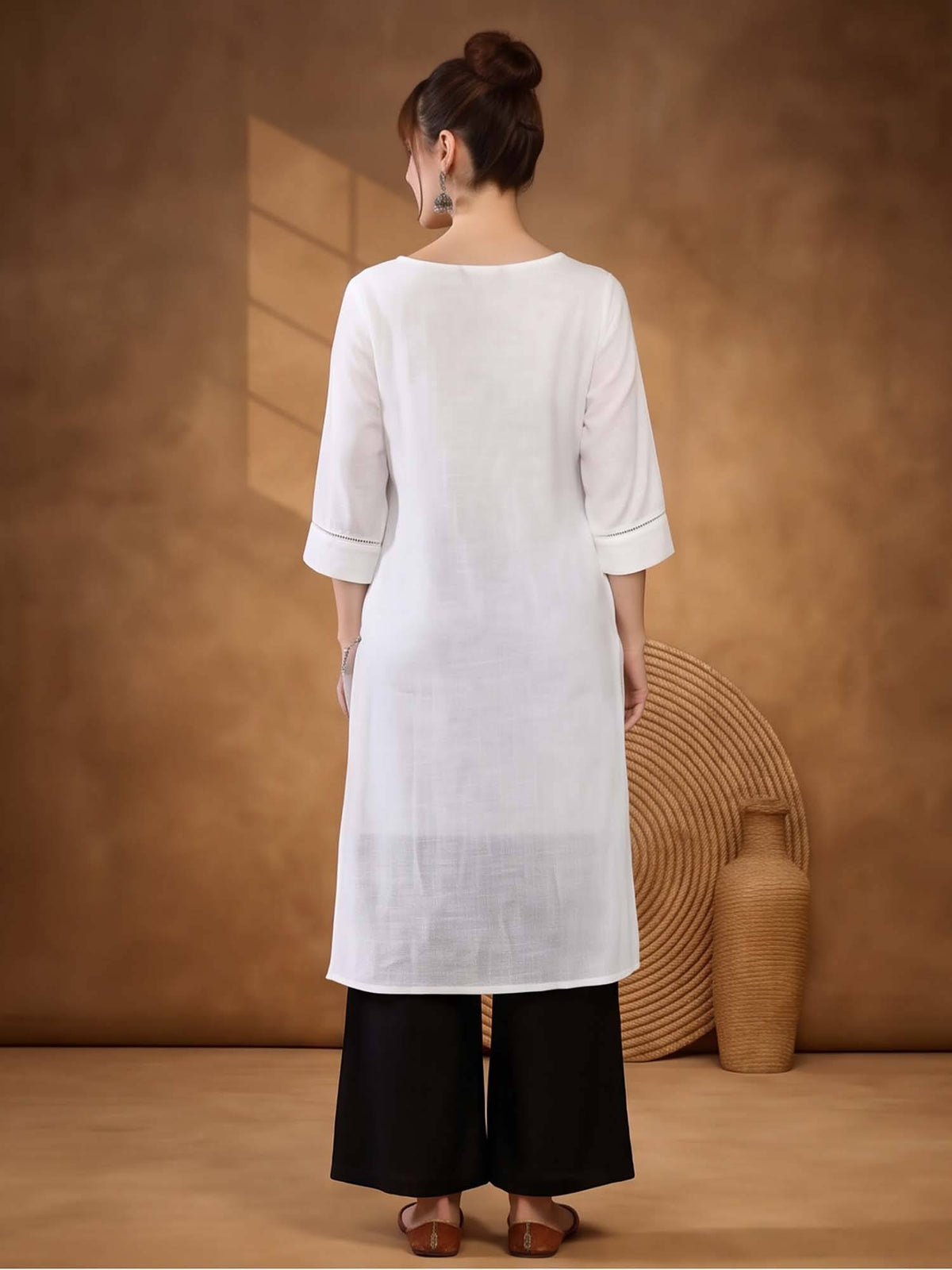 Women Yellow Woven Design Embroidered Straight Pure Cotton Kurta | U3S - view 9