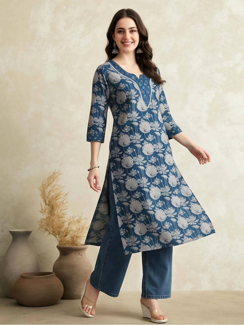 Floral Printed Straight Pure Cotton Kurta | KDG - view 19