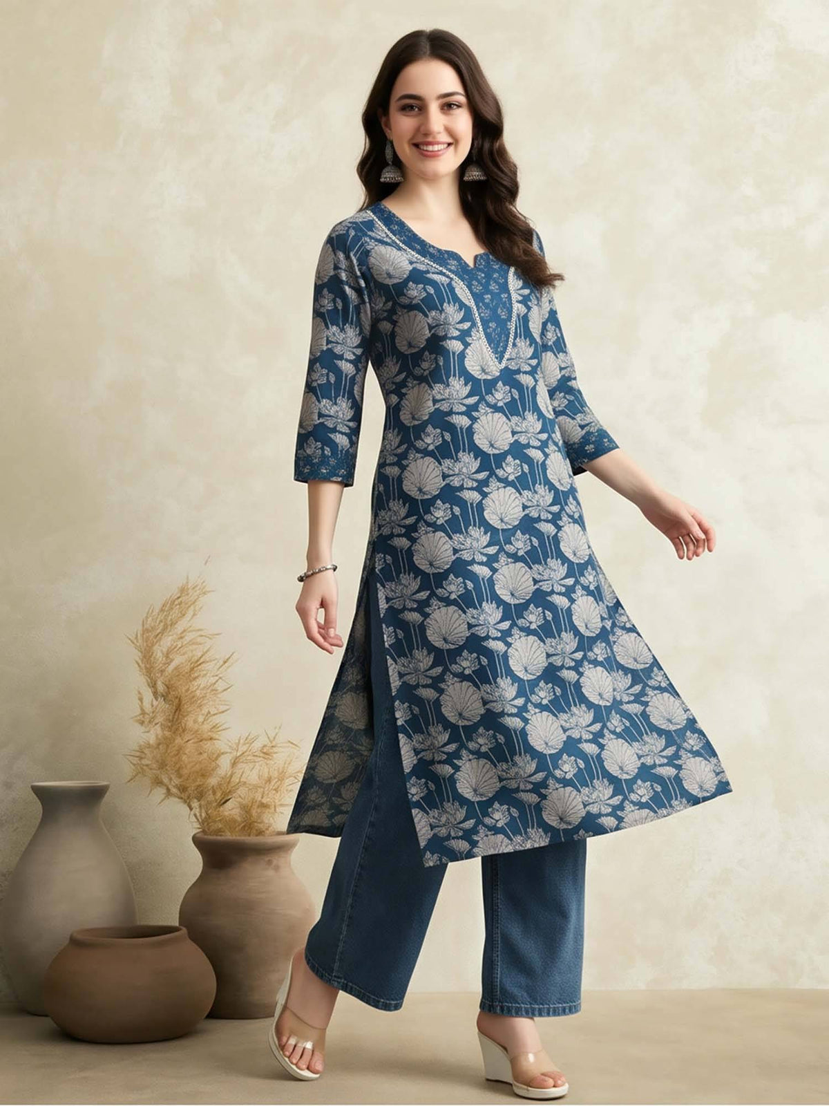 Floral Printed Straight Pure Cotton Kurta | FY93 - view 19