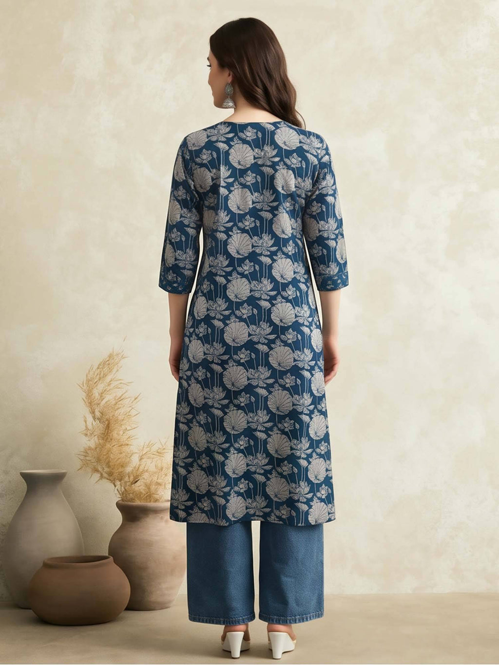 Floral Straight Pure Cotton Kurta | FY93 - view 21
