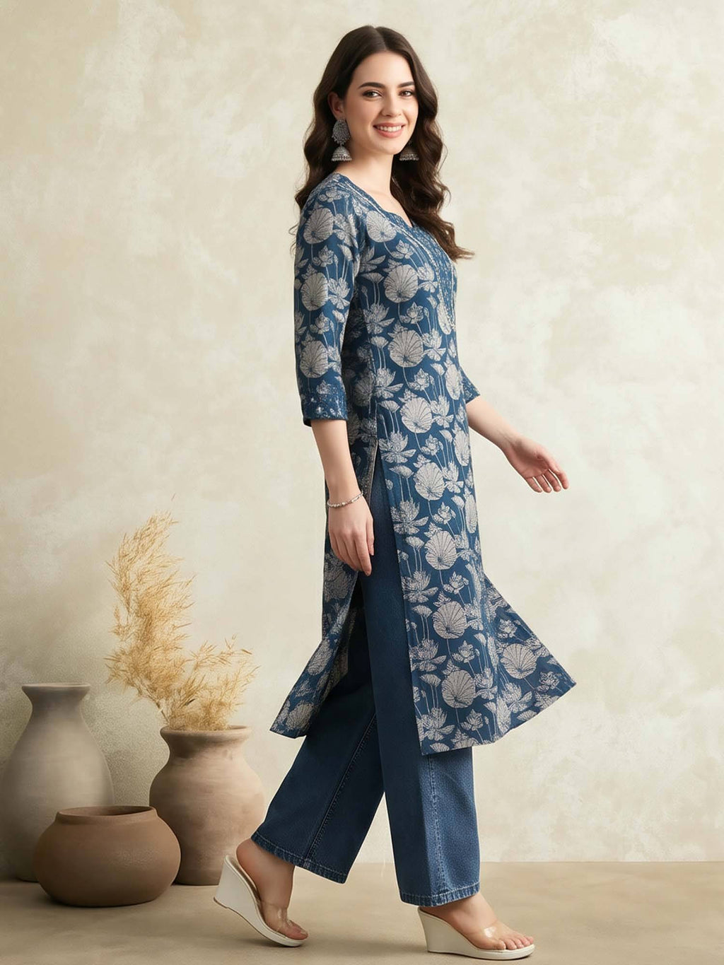 Floral Straight Pure Cotton Kurta | FY93 - view 23