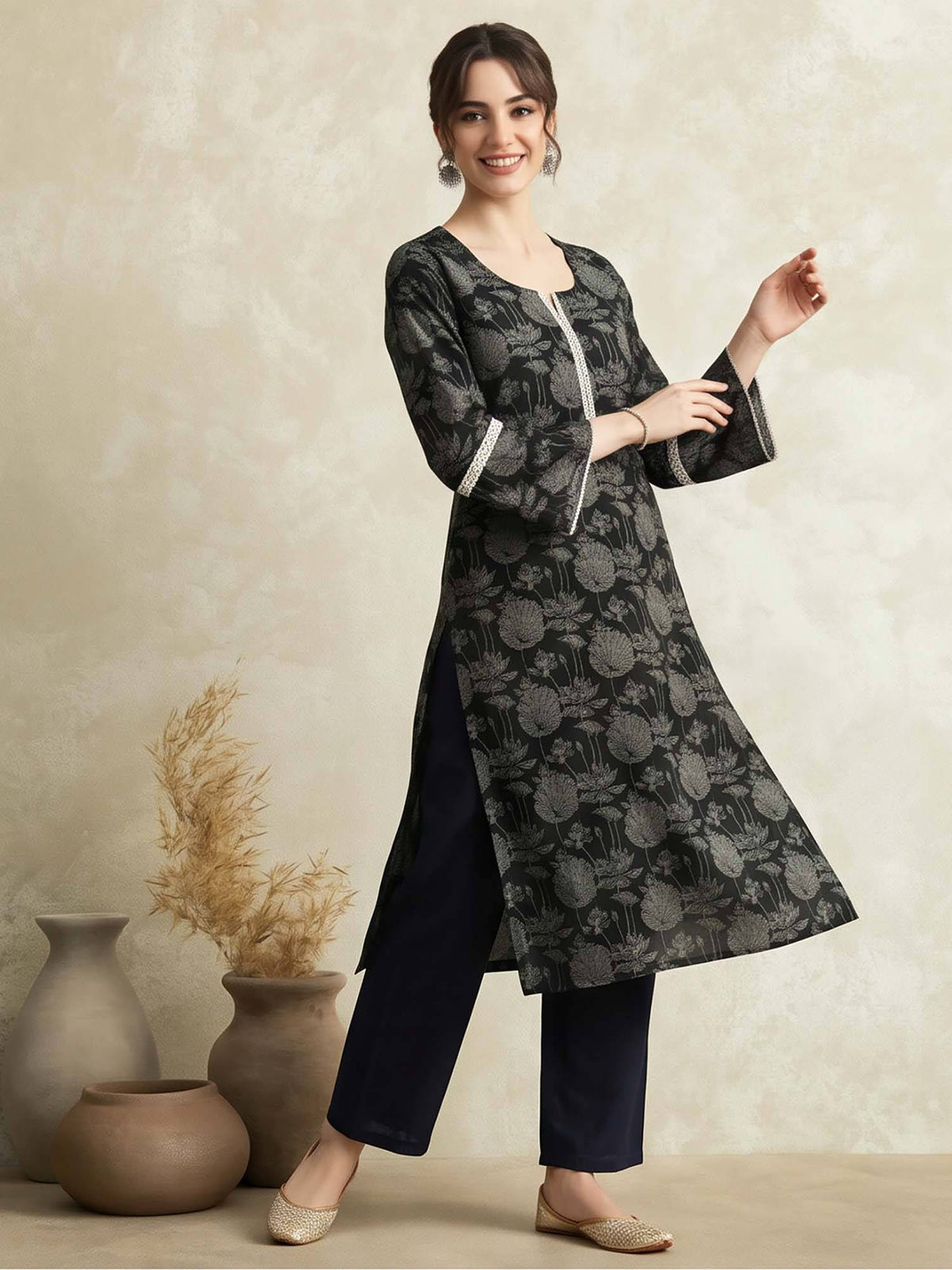 Floral Straight Pure Cotton Kurta | FY93 - view 1