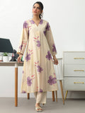 Off White Floral Printed Cotton A-Line Kurta | U3S - view 1