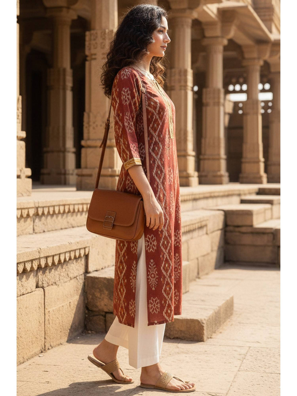 Women's Magenta Cotton Jaipuri Printed Kurta | FY93 - view 6