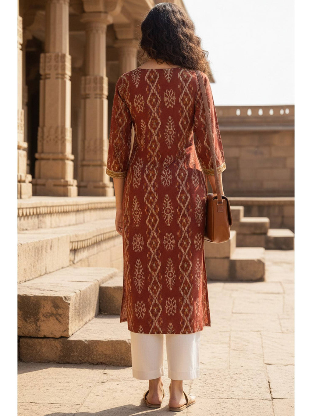 Women's Magenta Cotton Jaipuri Printed Kurta | FY93 - view 7